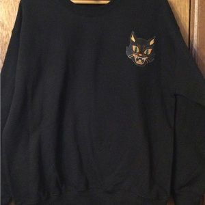 Halloween Black Scaredy Cat Vintage Look Sweatshirt Large NEW